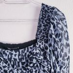 ZARA  Blue Ruffled Smocked Long Sleeve Cheetah Print Blouse Photo 3