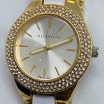 Attention  womens 38mm Quartz analog watch gold white tone rhinestones 7” runs Photo 1
