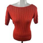 Sweater Project Ribbed Short Sleeve Knit Top Orange Scoop Neck Pulloever Small Photo 1