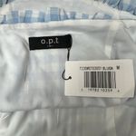 O.P.T. Medium Blue Gingham Short Puff Sleeve Crop Top Pleated Ruffle Square Neck Photo 2