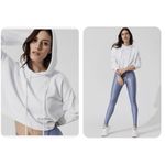Alo Yoga NWT  Box Crop Hoodie Sweatshirt in White Beaded Sleeve M Photo 6