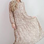 Taupe Floral Maxi Dress Multi Size L Photo 0