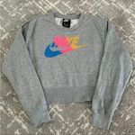Nike Grey Cropped Sweatshirt with Multicolor Swoosh, Embroidered Sweatshirt, S Photo 0