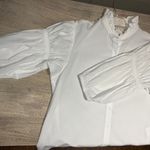H&M White 100% Cotton 3/4 Puffy Sleeve Blouse Top Button Down Size 8 Photo 8