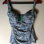 La Blanca  S China Pattern Navy White Turquoise Swim Top 8 Photo 0