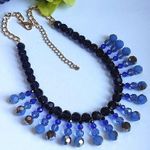Stunning Gold Tone Chain with Blue Crystals Bid Necklace Photo 0