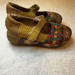 Socofy Leather 7 Mary Jane Shoe Flower Embossed Blue Yellow Green Platform Brown Photo 11