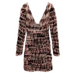 ZARA NWT Plunging VNeck Draped Tulle Ruched Long Sleeve Mini Dress in Red/Multi Photo 3