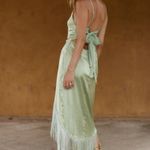 Monet NWT Sage Fringe Satin Maxi Dress Photo 1