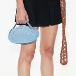 YUZEFI Dinner Roll Studded Handle Bag Light Blue NWOT Photo 1