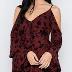 Honey Belle Velvet Burnout Cold Shoulder Mini Dress Small Red Ruffle Sleeve Whimsigoth Fairy Photo 0