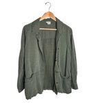 Nicole Miller  Linen Blend Button Up Olive Green Size Large Pockets Button Up Photo 1
