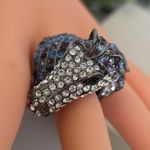 Statement Gunmetal Silver with Crystal Stones Horse Ring Blue Photo 8