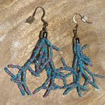 Blue & Purple Beaded Coral Fringe Dangle Earrings Photo 4