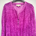 Jones New York Sheer Magenta Snakeskin Print Long Sleeve Popover V Neck Top Photo 1
