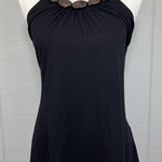 L8ter Vintage  Wooden Beaded Neckline Black Halter Top Y2K Size M Photo 0
