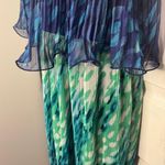 Audrey Ann Blue Green Watercolor Maxi Sundress Dress Photo 4