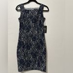 Etcetera NWT Navy Blue Floral Lace & Gingham Check
Cotton Pencil Sheath Dress 00 Photo 2