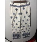 Mango  White Blue Geometric Embroidered Wide Leg Cropped Pants Size 4 NEW Photo 2