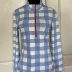 LIZZIE DRIVER BLUE GINGHAM PLAID HALF ZIP GOLF PULLOVER Photo 0