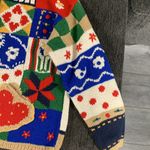Vintage Bellepointe Patchwork Hearts Knitted Cardigan Size L Tan Size L Photo 2