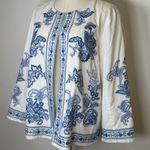 J.Jill Lightweight Embroidered Open Front Jacket 3/4 Sleeve Women’s Size Medium Blue Photo 1