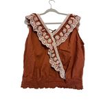 Brown Sleeveless‎ Embroidered Top With Lace Detail & Tie Back Size 2X White Size M Photo 2