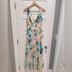 NWT Liv Foster Green Blue Watercolor Printed Chiffon Long Dress Sz 2 $395 Retail Photo 1