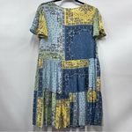True Craft  Multicolor Patchwork Mini Dress tunic L v-neck flowy flutter sleeve Photo 5