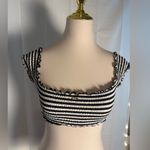 PINK - Victoria's Secret  Black and White Ribbed Ruffled Bikini Top Small Photo 0