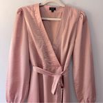 On Twelfth  Pink Satin Wrap Dress Maxi Long Metallic Size Large Puff Sleeve Event Photo 2