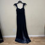 Jenny Yoo NWOT  Issa Off-The-Shoulder Stretch Velvet Column Gown size 2 Blue Photo 3