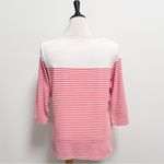 Spartina 449 Ivory Coral Red Stripe Ray Boatneck 3/4 Sleeve Button Accent Top Photo 4