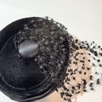 Black Velvet Pillbox Hat with Lace Trim and Button Detail Women's Accessory Photo 1