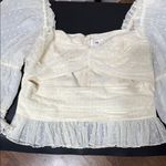 LPA  Cream Sheer Blouse with Ruffle Detail Open Front Size Large Photo 0