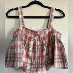 American Eagle  Multicolored Plaid Wide Strap Crop Top Ruffled Womens Size M Photo 1