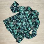 ZARA Basic Green Tropical Palm leaf Leopard Open Front Blazer jacket small Photo 3