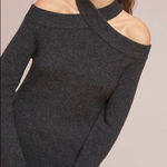 Anthropologie Moth Dark Grey Cold Shoulder Cross Neck Wool Alpaca Sweater M Photo 0