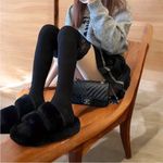 Black Thigh High Lace Top Stockings Calf‎ Socks with Warm Slim One Size Photo 2