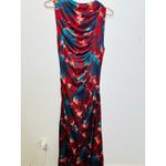Ulla Johnson Red Green Abstract Boat Neck Side Ruched Livia Dress size Medium Photo 2