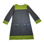 Eliza J  Striped Knit Dress Lime Green Black Gray Long Sleeve Pockets M Photo 0