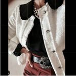 ZARA Tweed Weave Blazer Jacket W/ Bejeweled Buttons White NEW Photo 2