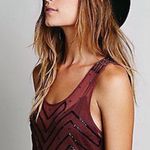 Free People Starry Night SHEER Dress Mesh Bead Round Neck Sleeveless wine Size M Photo 2