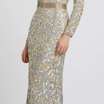 Mac Duggal 4316D Long Sleeve Beaded Formal Black Tie Evening Gown Platinum Gold Photo 0