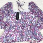 French Connection  Floral Halter Peplum Top Smocked Pink Purple Size Large New‎ Photo 11