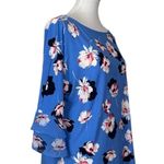 Roz & Ali  Dressbarn Top Ruffle Sleeve Scoop Neck Blue Floral Women’s Size Large Photo 1
