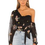 Majorelle  Aileen Top in Black Dot Floral Off Shoulder Embroidered size Medium Photo 0