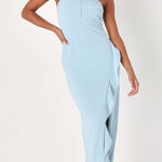 Lulus NEW  After Hours Light Blue Strapless Ruffled Maxi Dress Formal Cocktail M Photo 0