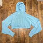 Champion Vintage Cinch Cropped Hoodie Sz Small Turquoise Blue Streetwear Photo 2