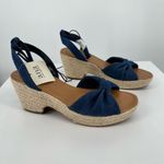 a.n.a  Womens Dukes Heeled Sandals Denim size 7.5 NWT Platform Raffia Ankle Strap Photo 1